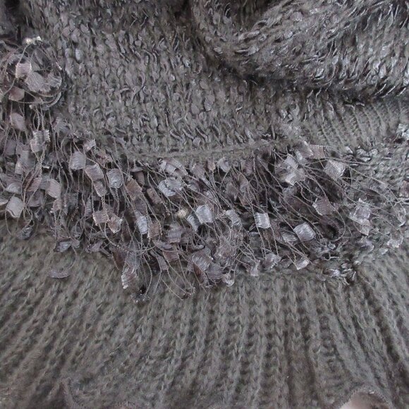 Lisa Intl Cardigan Sweater PM Black Chenille Tie & Toggle Fringe Collar/Sleeves - Picture 9 of 9